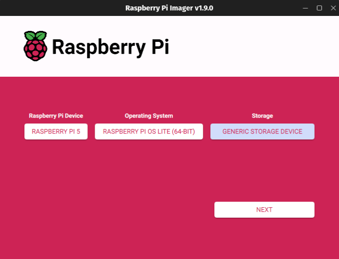 Raspberry Pi Imager main screen