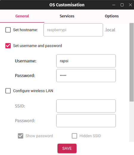 OS Customisation - General Tab