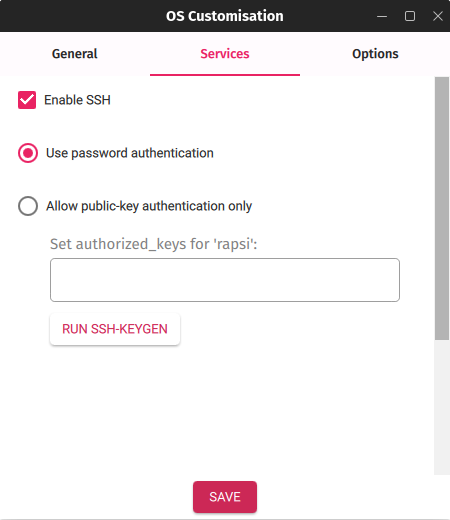 OS Customisation - Services Tab
