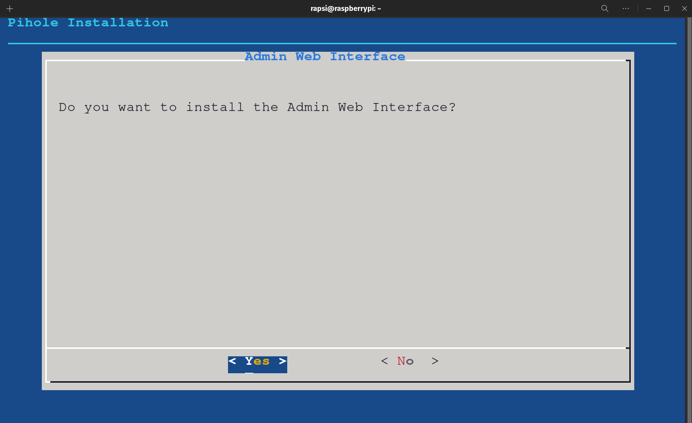 Pi Hole Automated Installer - Admin Web Interface selection screen