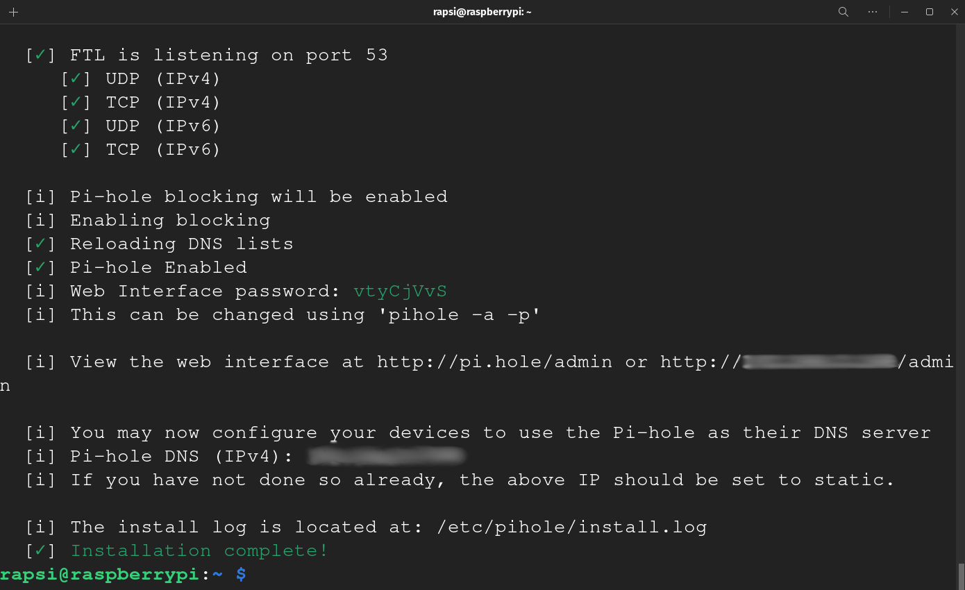 Terminal view after exiting the Pi Hole Automated Installer