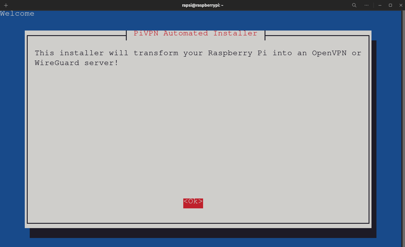 PiVPN Automated Installer - Main Screen