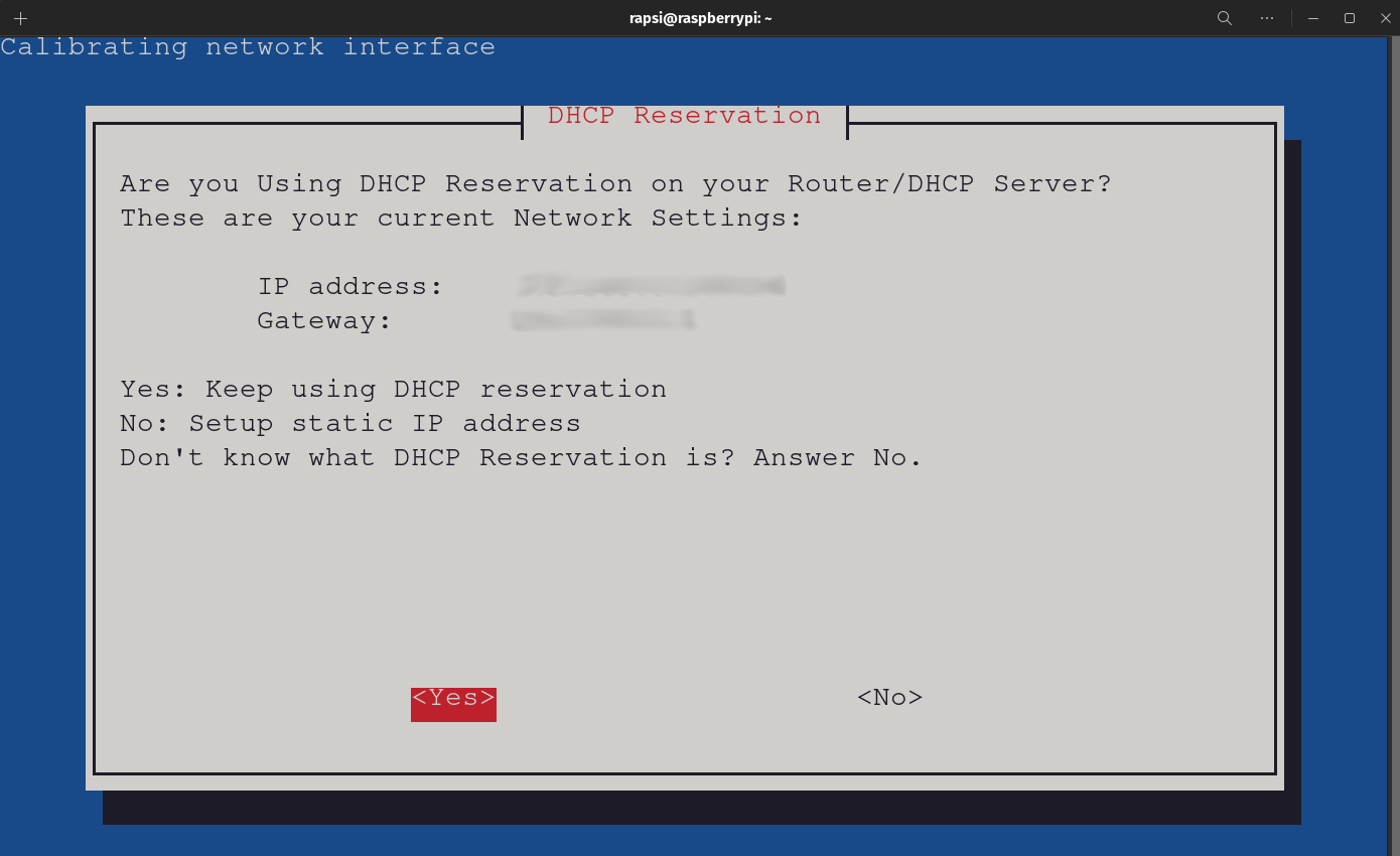 PiVPN Automated Installer - DHCP Reservation Screen