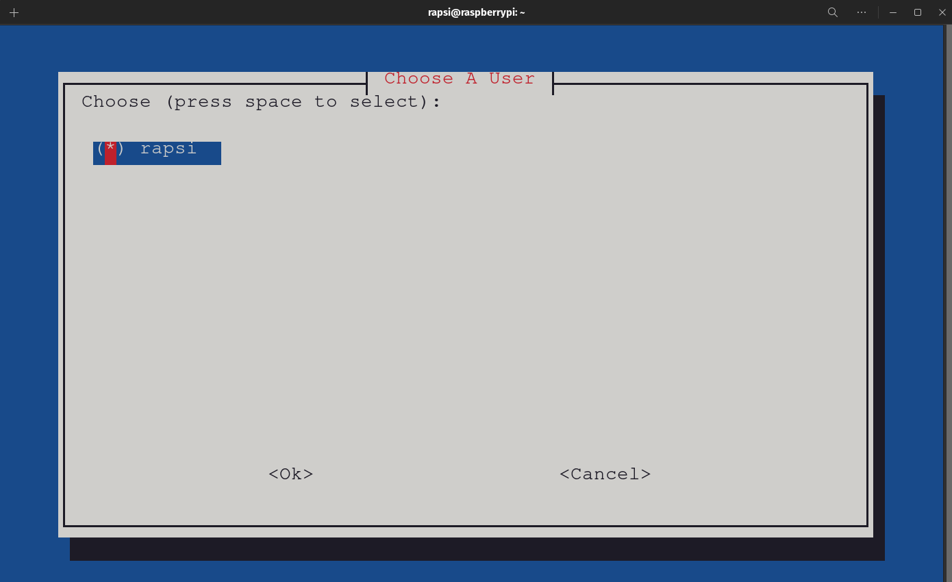 PiVPN Automated Installer - Choose a User Screen