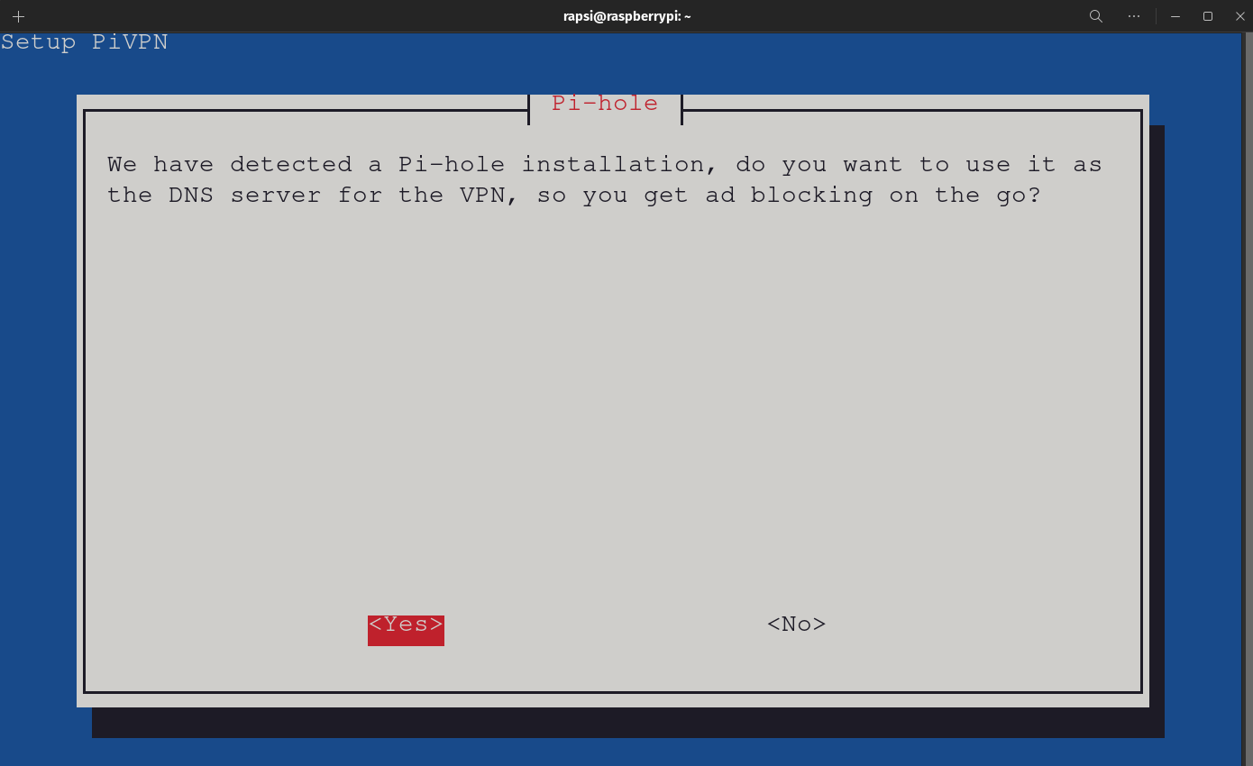 PiVPN Automated Installer - About Pi-Hole creen
