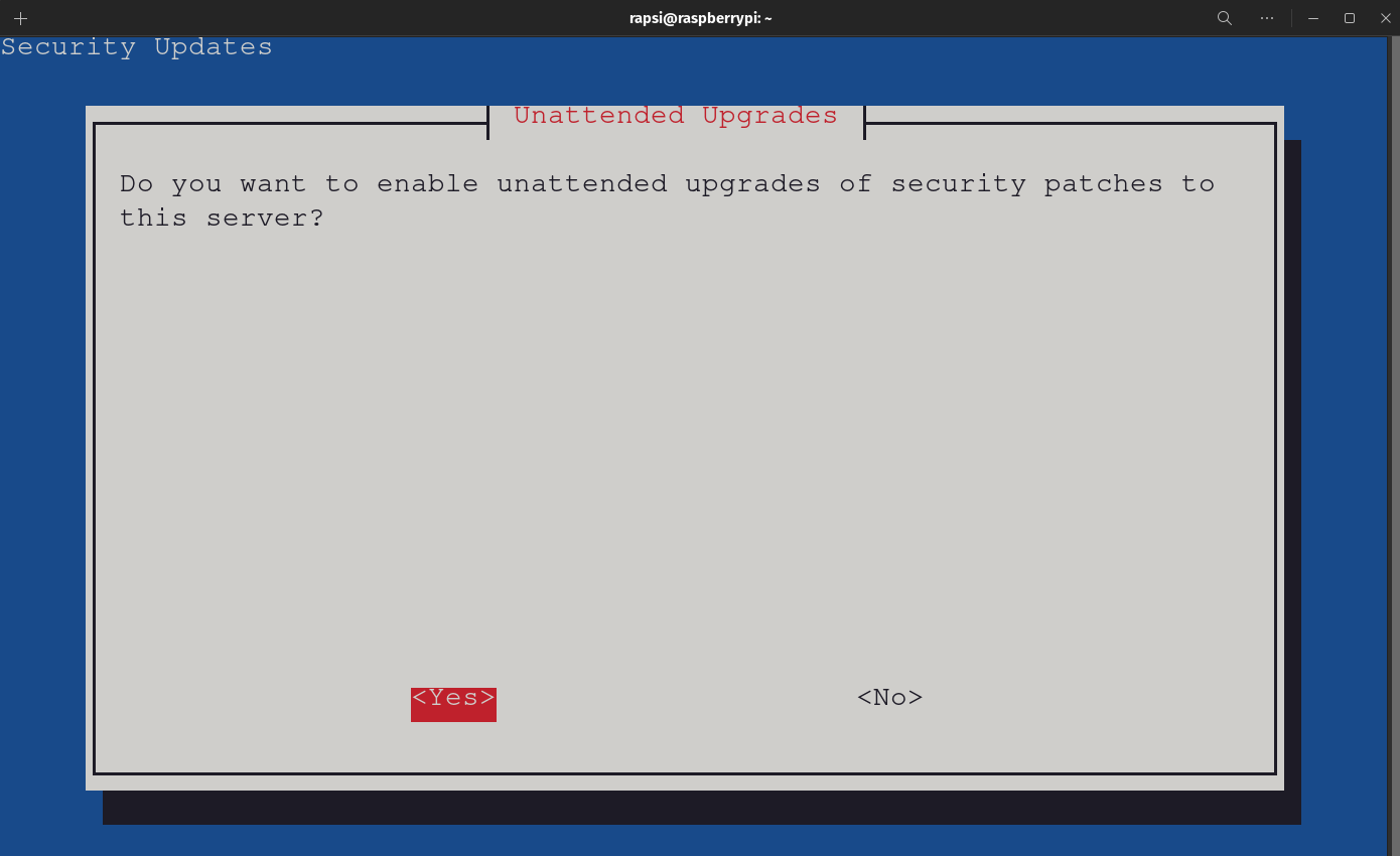 PiVPN Automated Installer - Unnatended Upgrade Selection Screen